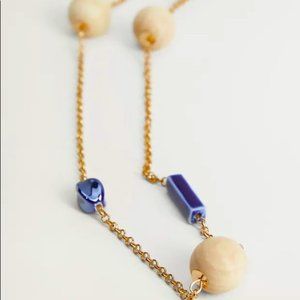 NWT Violeta by Mango gold chain necklace with blue beading